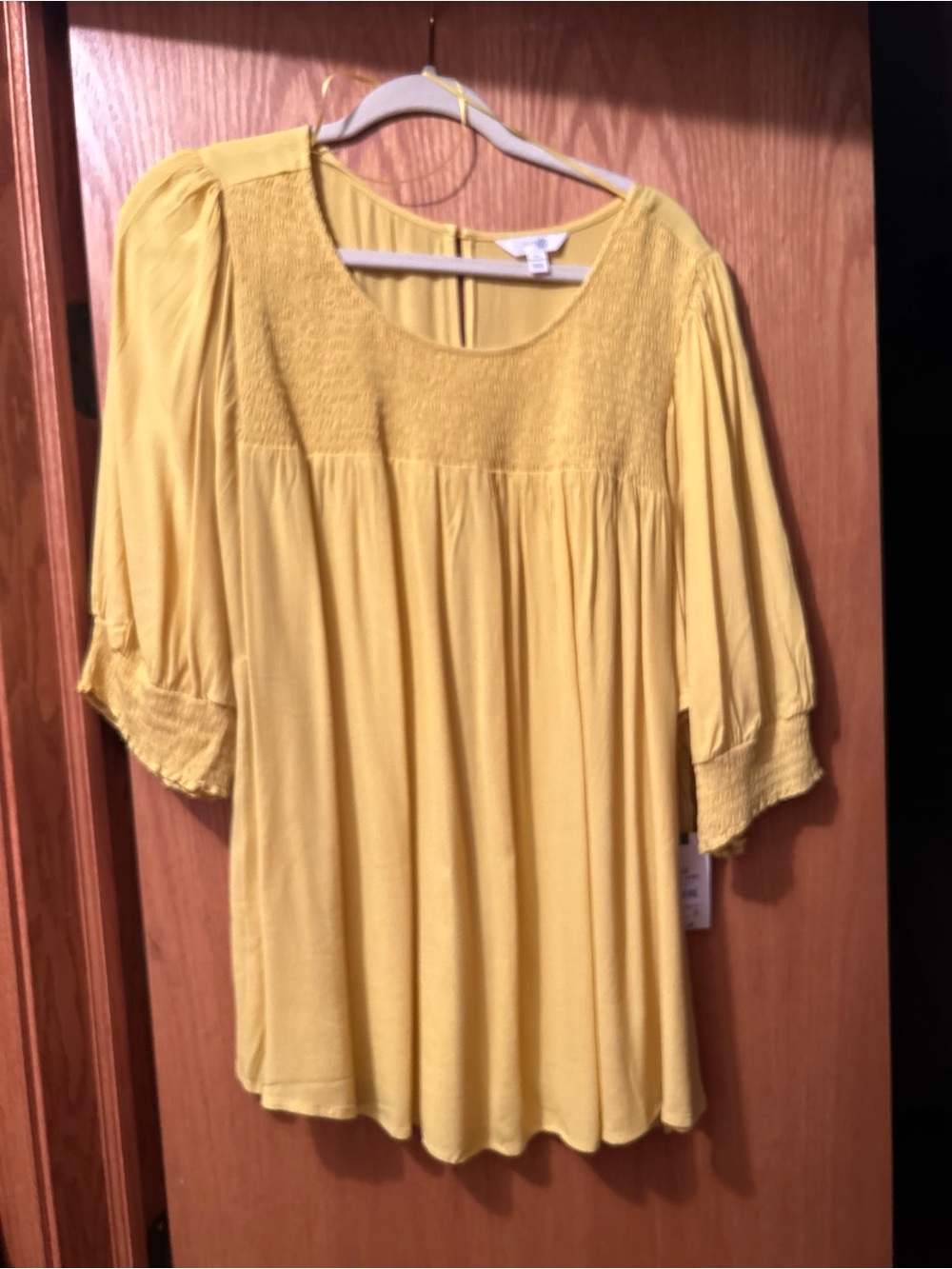 Terra & Sky Yellow Smocked Yoke Peasant Top